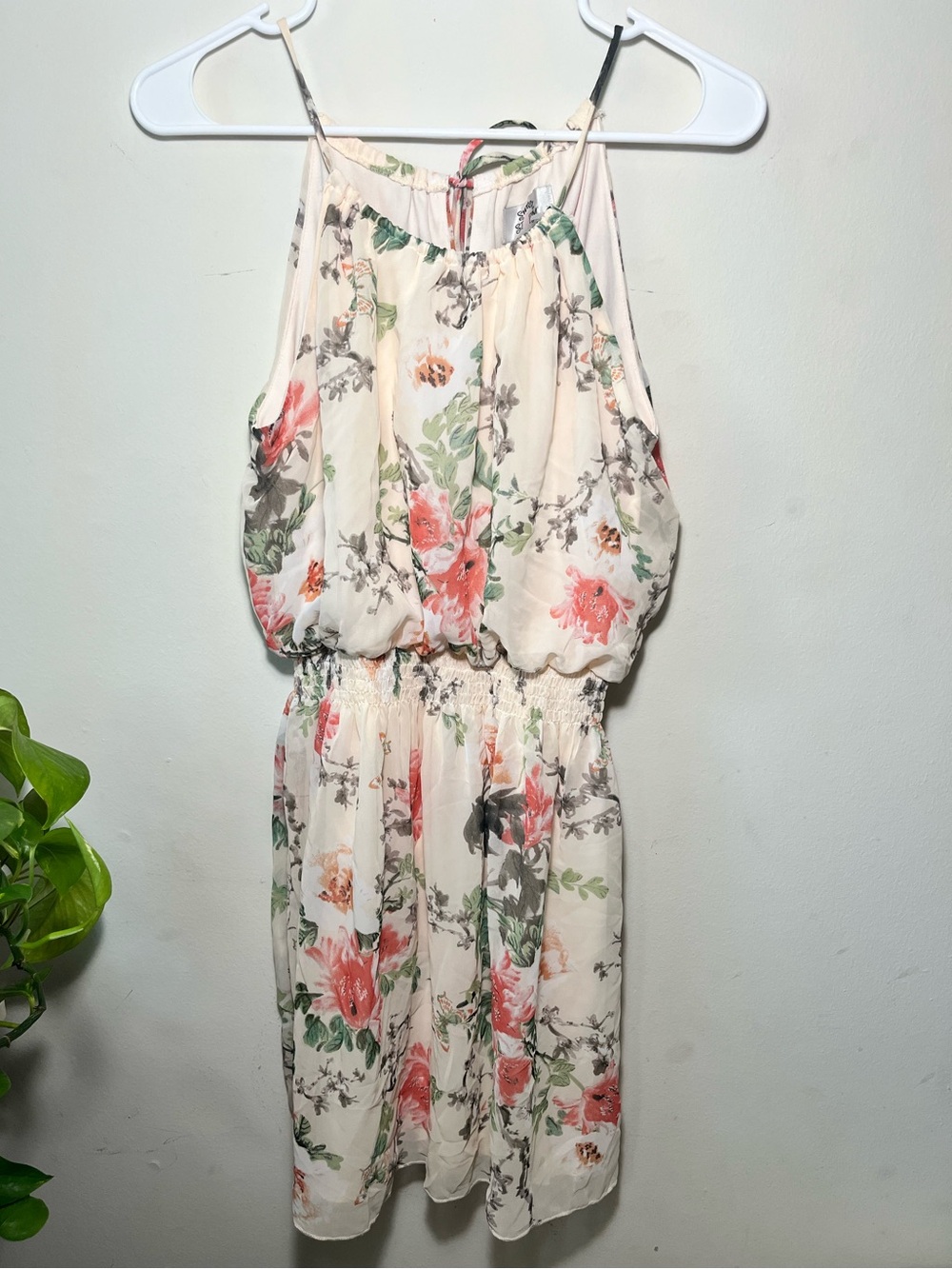 Sweet Storm Floral Halter Midi Dress in Cream, Coral and Green